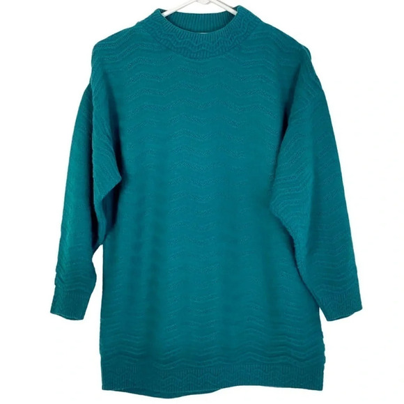 Vintage Sweaters - Vintage 90s Grannycore Oversized Mockneck Sweater Tunic Womens Size Medium Teal